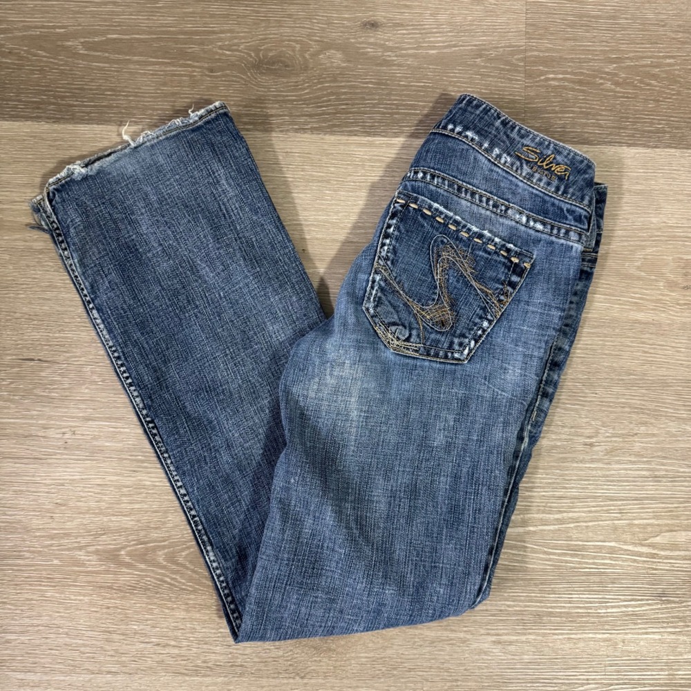 Silver Jeans Suki Womens 28 Blue Bootcut Distressed Low Rise Denim L9926SES337